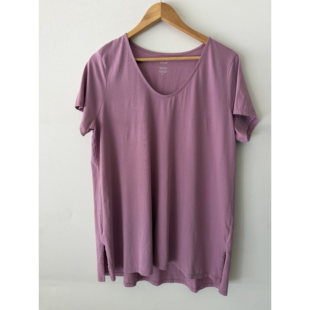 J.Jill Pure Jill Top Womens Large Tall Elliptical Side-Slit Pima Tee Shirt